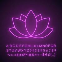 Lotus flower neon light icon. Glowing sign with alphabet, numbers and symbols. Vector isolated illustration