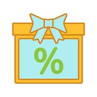 Sale color icon. Gift box with percent. Discount offer. Isolated vector illustration