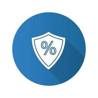 Shield with percent flat design long shadow glyph icon. Safe investment. Vector silhouette illustration