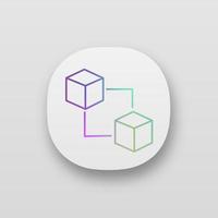 Blockchain technology app icon. Cryptocurrency. Fintech. E-commerce. Connected cubes. UI UX user interface. Web or mobile application. Vector isolated illustration