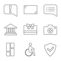 UI UX linear icons set. Announcement, aspect ratio, chat, account balance, gift card, camera enhance, dashboard, accessible, secured. Thin line contour symbols. Isolated vector outline illustrations