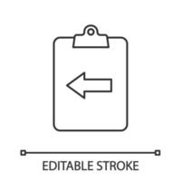 Assignment return linear icon. Thin line illustration. Clipboard with left arrow. Contour symbol. Vector isolated outline drawing. Editable stroke