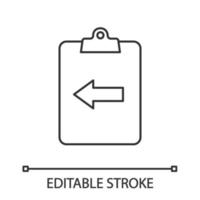 Assignment return linear icon. Thin line illustration. Clipboard with left arrow. Contour symbol. Vector isolated outline drawing. Editable stroke