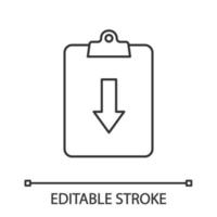 Assignment returned linear icon. Thin line illustration. Clipboard with down arrow. Contour symbol. Vector isolated outline drawing. Editable stroke