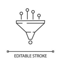 icono lineal del sistema de estructuración y filtrado de datos. proceso de aprendizaje automático. ilustración de línea delgada. procesamiento de datos. embudo. recopilación de estadísticas. dibujo de contorno aislado vectorial. trazo editable vector