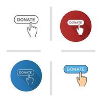 Donate button click icon. Flat design, linear and color styles. Donation making. Isolated vector illustrations
