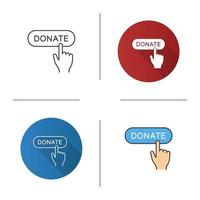 Donate button click icon. Flat design, linear and color styles. Donation making. Isolated vector illustrations