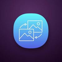 Data transforming app icon. UI UX user interface. Pictures reload. Image type changing. Data conversion. Web or mobile application. Vector isolated illustration