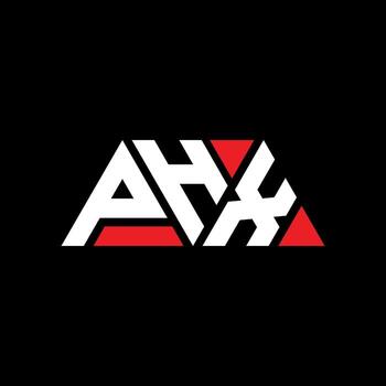 PHX triangle letter logo design with triangle shape. PHX triangle logo design monogram. PHX triangle vector logo template with red color. PHX triangular logo Simple, Elegant, and Luxurious Logo. PHX