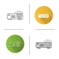 Projector icon. Multimedia player. Flat design, linear and color styles. Isolated vector illustrations