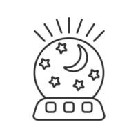 Night light linear icon. Thin line illustration. Table lamp with moon and stars. Contour symbol. Vector isolated outline drawing