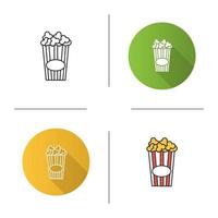 Paper glass with popcorn icon. Pop corn. Flat design, linear and color styles. Isolated vector illustrations