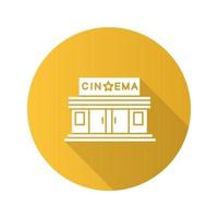 Cinema building flat design long shadow glyph icon. Movie theatre. Vector silhouette illustration