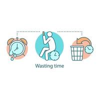 Wasting time concept icon. Laziness. Low productivity. Procrastination idea thin line illustration. Vector isolated outline drawing