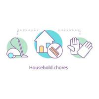 Household chores concept icon. Tidying and cleaning house. Housework idea thin line illustration. Doing vacuuming. Vector isolated outline drawing