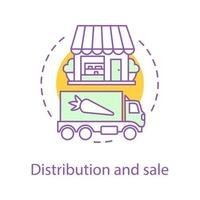 Distribution and sale concept icon. Eco food shop idea thin line illustration. Agricultural business. Eco products transportation. Vector isolated outline drawing