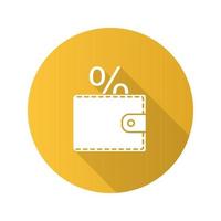 Icono de glifo de sombra larga de diseño plano para ahorrar dinero. cartera con porcentaje dentro. ilustración de silueta vectorial vector