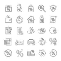 Percents linear icons set. Discount offers, real estate mortgages, banking, saving money. Thin line contour symbols. Isolated vector outline illustrations