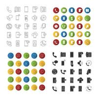 Phone communication icons set. Smartphone calls, messages, hotline, mobile cloud computing. Linear, flat design, color and glyph styles. isolated vector illustrations