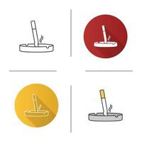 Ashtray with stubbed out cigarette icon. Stop smoking. Flat design, linear and color styles. Isolated vector illustrations