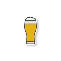 Beer glass patch. Full foamy beer glass. Color sticker. Vector isolated illustration