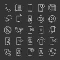 conjunto de iconos de tiza de comunicación telefónica. llamadas de teléfonos inteligentes, mensajes, línea directa, computación en la nube móvil. Ilustraciones de vector pizarra