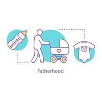 Fatherhood concept icon. Childcare idea thin line illustration. Parenthood. Father walking with baby carriage. Vector isolated outline drawing