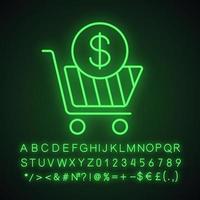 Add to cart neon light icon. Buy. Glowing sign with alphabet, numbers and symbols. Vector isolated illustration