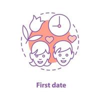 First date concept icon. Falling in love idea thin line illustration. Romantic relationships. Boyfriend and girlfriend. Vector isolated outline drawing