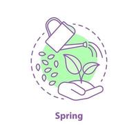 Spring season concept icon. Garden work idea thin line illustration. Sowing, seedling care, plants watering. Vector isolated outline drawing