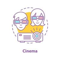 Cinema concept icon. First date idea thin line illustration. Movie theater. Couple watching movie. Vector isolated outline drawing