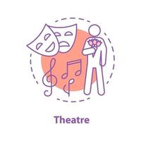Theater concept icon. First date idea thin line illustration. Classical music concert. Man with flower bouquet. Vector isolated outline drawing