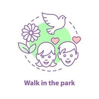 Walking in the park concept icon. First date idea thin line illustration. Romantic walk. Couple in love. Vector isolated outline drawing