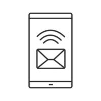 Smartphone incoming message linear icon. Thin line illustration. SMS. Mobile phone display with envelope. Contour symbol. Vector isolated outline drawing