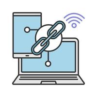 Link sharing color icon. Wifi sharing. Smartphone and computer connection. Isolated vector illustration