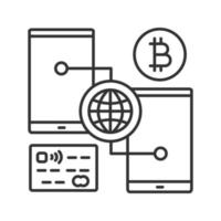 Digital bitcoin wallet linear icon. Thin line illustration. Online cryptocurrency transactions. Cashless payment. Contour symbol. Vector isolated outline drawing