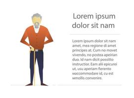 Old man with walking stick flat character design. Grandfather with cane. Vector isolated illustration