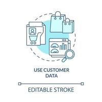 Use customer data turquoise concept icon. Personalized information collection abstract idea thin line illustration. Isolated outline drawing. Editable strok vector