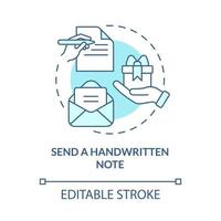 Send handwritten note turquoise concept icon. Customer service tips abstract idea thin line illustration. Isolated outline drawing. Editable stroke vector