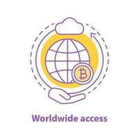 Worldwide access concept icon. Global cryptocurrency idea thin line illustration. Digital data storage. Vector isolated outline drawing