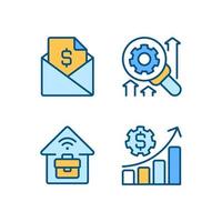 Company management structure pixel perfect RGB color icons set. Remote job. Isolated vector illustrations. Simple filled line drawings collection. Editable stroke.