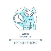 Work etiquette turquoise concept icon. Rules and ethical code. Type of etiquette abstract idea thin line illustration. Isolated outline drawing. Editable stroke. vector