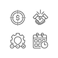 Successful business startup pixel perfect linear icons set. Financial goal. Customizable thin line symbols. Isolated vector outline illustrations. Editable stroke.