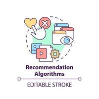 Recommendation algorithms concept icon. User suggestions. Use of machine learning abstract idea thin line illustration. Isolated outline drawing. Editable stroke. vector