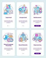 Artificial intelligence system onboarding mobile app screen set. Walkthrough 3 steps graphic instructions pages with linear concepts. UI, UX, GUI template. vector