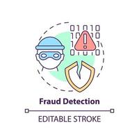 icono del concepto de detección de fraude. identificar actividad fraudulenta. uso de la ilustración de línea delgada de idea abstracta de aprendizaje automático. dibujo de contorno aislado. trazo editable. vector