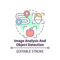 Image analysis and object detection concept icon. Use of machine learning abstract idea thin line illustration. Isolated outline drawing. Editable stroke. vector