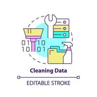 Cleaning data concept icon. Problem solving step in machine learning abstract idea thin line illustration. Isolated outline drawing. Editable stroke. vector