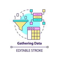 Gathering data concept icon. Problem solving step in machine learning abstract idea thin line illustration. Isolated outline drawing. Editable stroke.