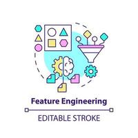 Feature engineering concept icon. Problem solving step in machine learning abstract idea thin line illustration. Isolated outline drawing. Editable stroke. vector